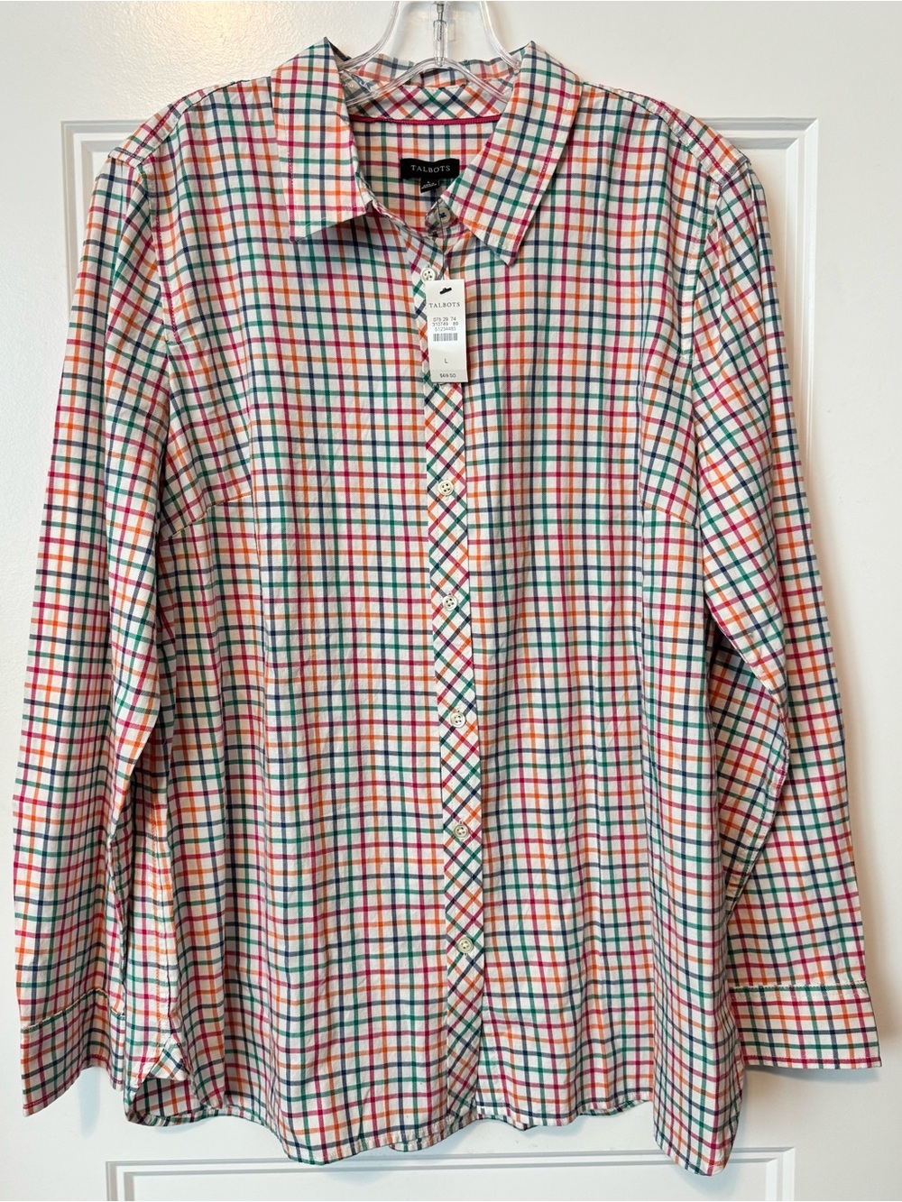 NWT Talbots Multicolor Plaid Button Down Shirt Large Classic Preppy Cotton